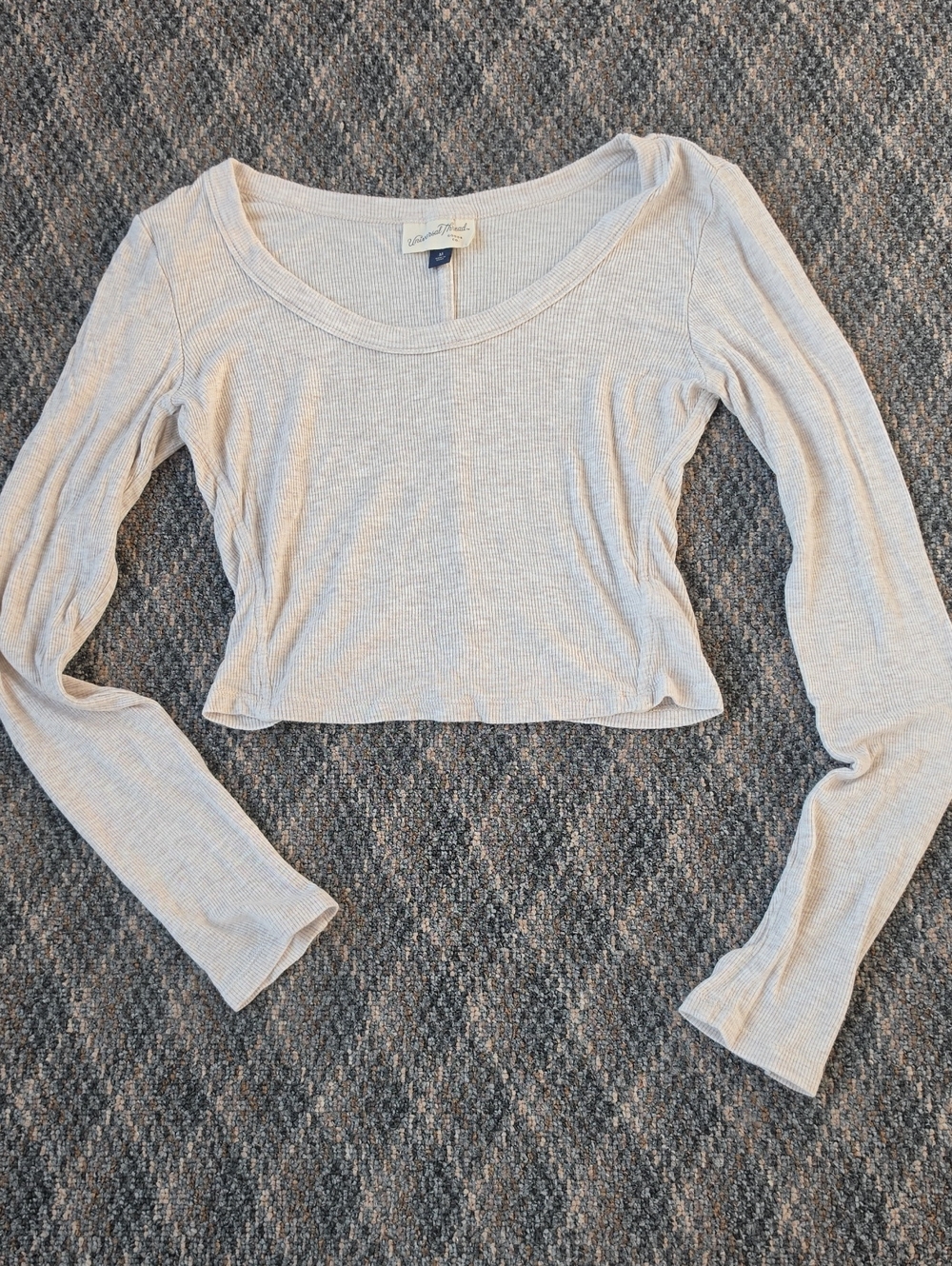 Tan Ribbed Long Sleeve Crop